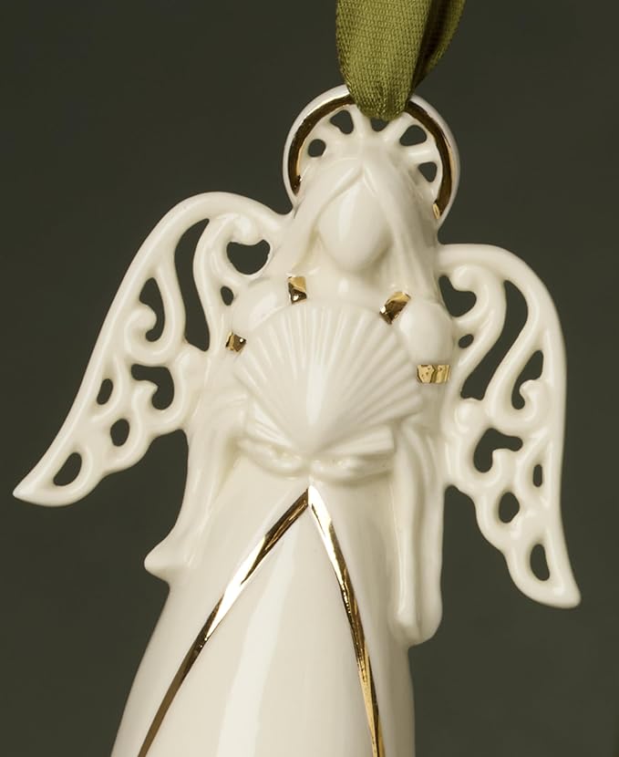 Lenox Ornaments, 2025 Angel of The Sea Christmas Ornament, Ivory Porcelain, 24K Gold Accents, Gold Cord for Hanging, Christmas Tree Decorations, Winter Decor (White, 1 Piece, 4.25 Inch Height)