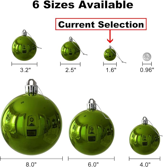 Lime Green 1.6" Small Christmas Balls Christmas Tree Decoration Ornaments Shatterproof Hanging Balls for Birthday Halloween Holiday Wedding Decorations Set of 36pcs