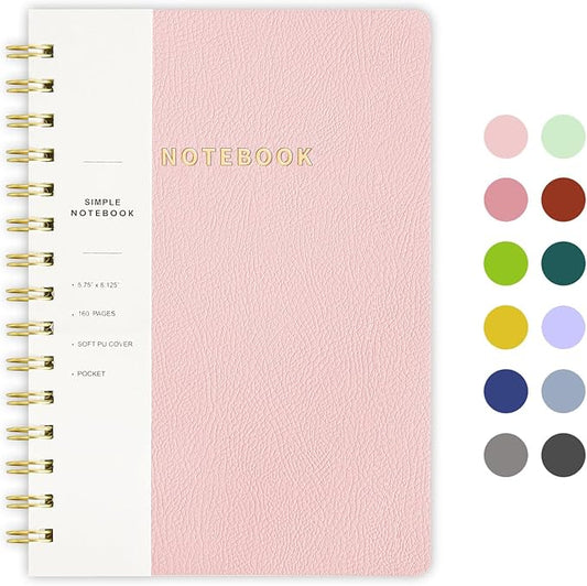 Lined Spiral Notebook College Ruled A5 Journal Book for Note Taking, 160 Pages Writing Journal for Office and Home School Supplies 5.75 x 8.125 inch - Pink