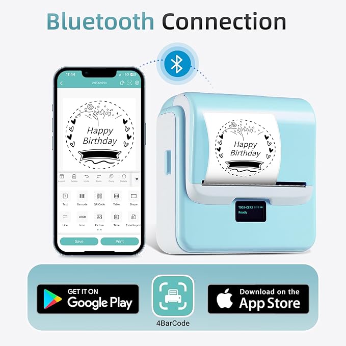 ORGSTA Label Maker Machine with Tape, T003 Thermal Label Maker, 2 Inch Bluetooth Label Printer Compatible with Phone & PC, Sticker Printer Barcode Thermal Maker for Small Business, Home, School