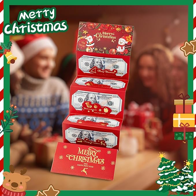 Christmas Cash Gift Envelopes 5 Slots, Christmas Cash Gift Envelopes，christmas Card Book with Tassel & Santa Card Supplies,2025 New Creative Cashs Surprise Envelope for Checks or Cards(StyleD,1pc)