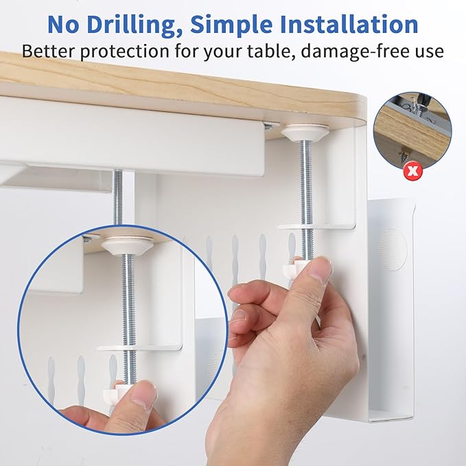 LUKETURE Desk Side Storage, Steel Side Desk Organizer, No Drill Laptop Holder, Clamp on Laptop Mount with Pen Holder, Table Hanging Storage for Home Office, Fits Flat Edge Tables 0.3" to 2.8"