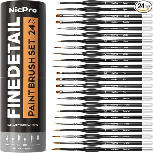 Nicpro 24 PCS Miniature Paint Brushes, Fine Tip Micro Model Detail Paint Brush Set for Acrylic Watercolor Oil, Paint by Number, Models, Miniatures, Craft, Rock Painting - with Container