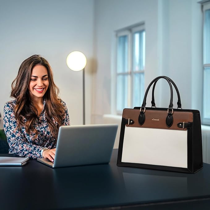 LOVEVOOK Laptop Bag for Women 17 Inch Work Tote, Business Computer Briefcase, PU Leather Tote Bag for Teacher, Office Shoulder Tote Purse