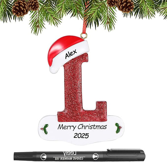 Personalized 26 Letters Ornaments for Christmas Tree 2025, Custom Christmas Ornament with Family Member's Names 3D Resin Xmas Hanging Pendant Original Gifts for Family Friends(L)