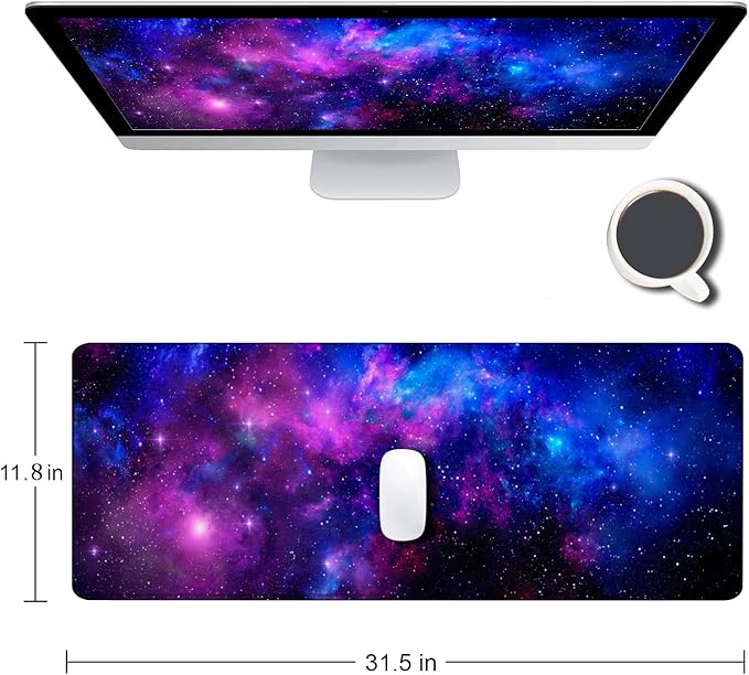 Large Mouse Pad, Extended XL Gaming Mousepad, Non-Slip Rubber Base Keyboard Mouse Mat Desk Pad for Work, Game, Office, Home, 31.5 x 11.8 in, Purple Galaxy, PL230707027