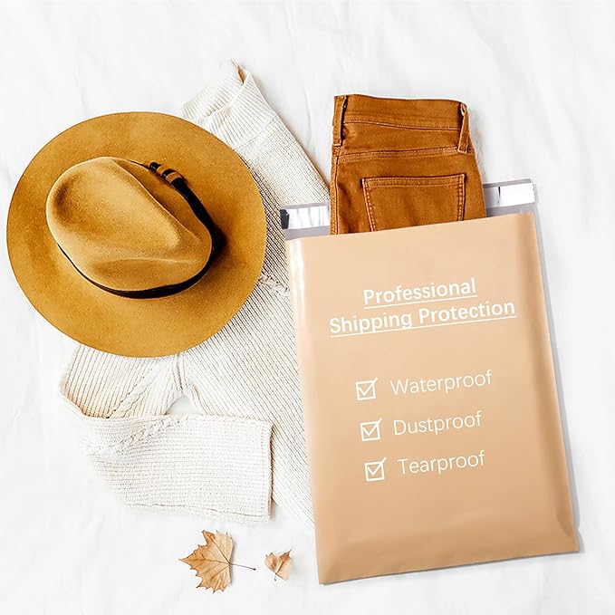 Metronic Poly Mailers 14.5x19 500 Pcs | Medium Size Shipping Bags for Clothes | Large Poly Mailer Bags, Shipping Envelopes, Mailing Bags for Small Business, Strong Adhensive Poly Bags Beige