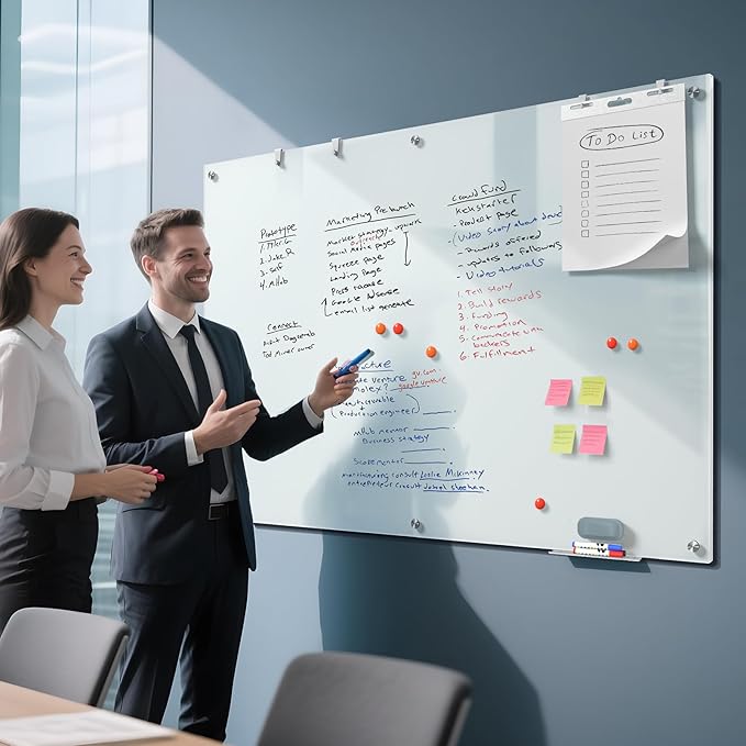 MaxGear Glass White Board 72"x48"(6' x4'), Wall Mounted Magnetic Glass Dry Erase Board, Extra Large Frameless Whiteboard with 1 Eraser,3 Markers and 6 Magnets for Office, School, Home