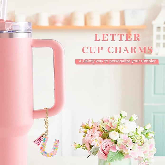 Letter Charm Accessories for Stanley Cup 1 PCS Cute Initial Keychain Handle Charm for Stanley Tumbler for Women