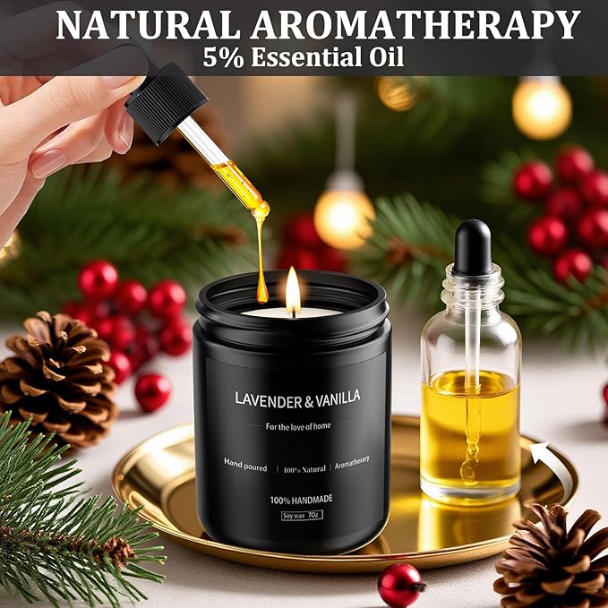 Lavender & Vanilla Candle 7oz, Scented Candles for Men, Long Lasting Soy Candles for Home Scented, Black Mens Candle Gift for Birthday, Annivery, Christmas