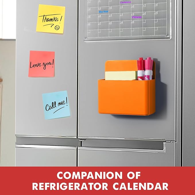 BEYGORM 2 Pack Plastic Magnetic Pen Holder for Refrigerator, Dry Erase Marker Holder for Whiteboard，Magnet School Locker Organizer Accessories, Pencil Cup, Pen Caddy, Classroom Organization(Orange)