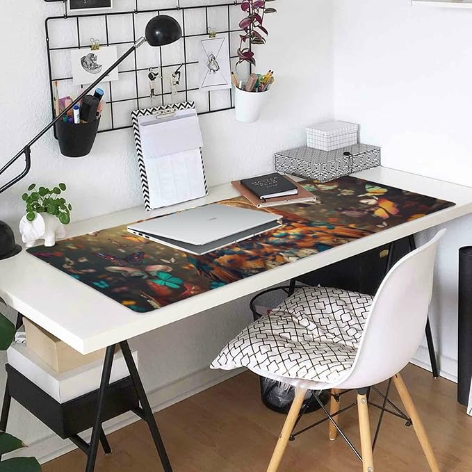 Oversized Non-Slip Mouse Pad for Gaming and Work - XXL Size with Easy Gliding Surface and Rubber Base - Perfect for Office and Home - Cute Owl and Rainbow Design