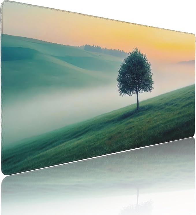 Misty Forest Large Mouse Pad, Vintage Aesthetic Gaming Desk Mat, XXL Keyboard Desk Pad Mat for Desktop, 35.4"x15.7" Non-Slip Base Big Mousepad with Stitched Edges
