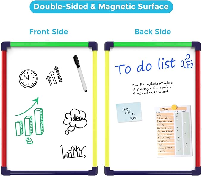 MaxGear Colorful Small Dry Erase Board, 14"x11" Double-Sided Hangable with Dry Erase Marker, Portable Whiteboard for Home School Office - Planning Writing Learning Drawing Art Education