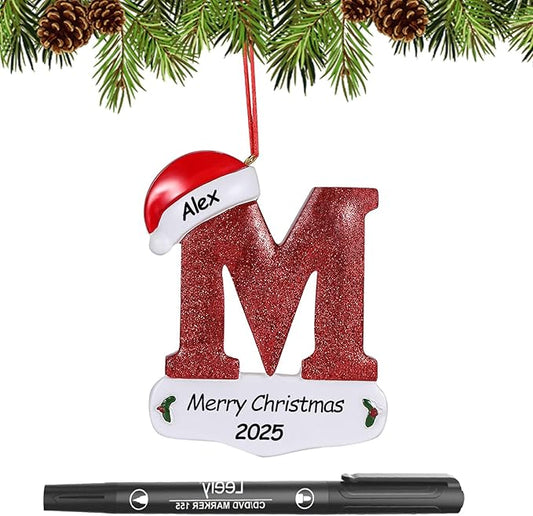 Personalized 26 Letters Ornaments for Christmas Tree 2025, Custom Christmas Ornament with Family Member's Names 3D Resin Xmas Hanging Pendant Original Gifts for Family Friends(M)
