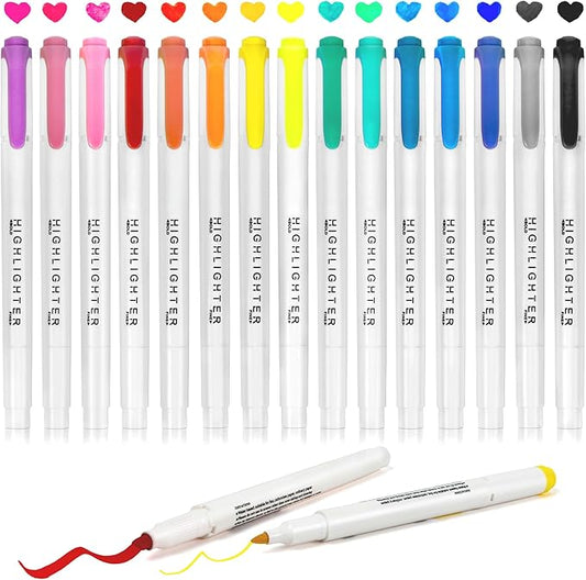 Smilo 15-Color Dual Tip Highlighters, No Bleed Quick Dry Bible Journaling Markers, Chisel and Fine Tip for School Supplies, Office & Study, Assorted Colors (15 Pack)