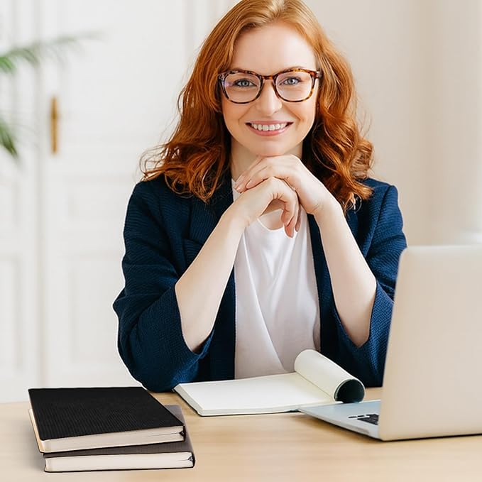 Lined Journal Notebook for Work College Ruled Note Book 7.2"x9.6" B5 PU Leather Daily Journaling 160 Pages for Women Men Writing Home School Supplies Business (Black)