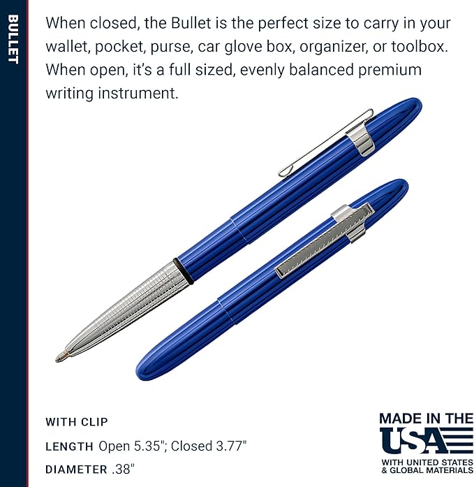 Fisher Space Pen Bullet Pen, Blue Moon, Ballpoint, Brass, Black Ink, Pocket Clip, Gift Box