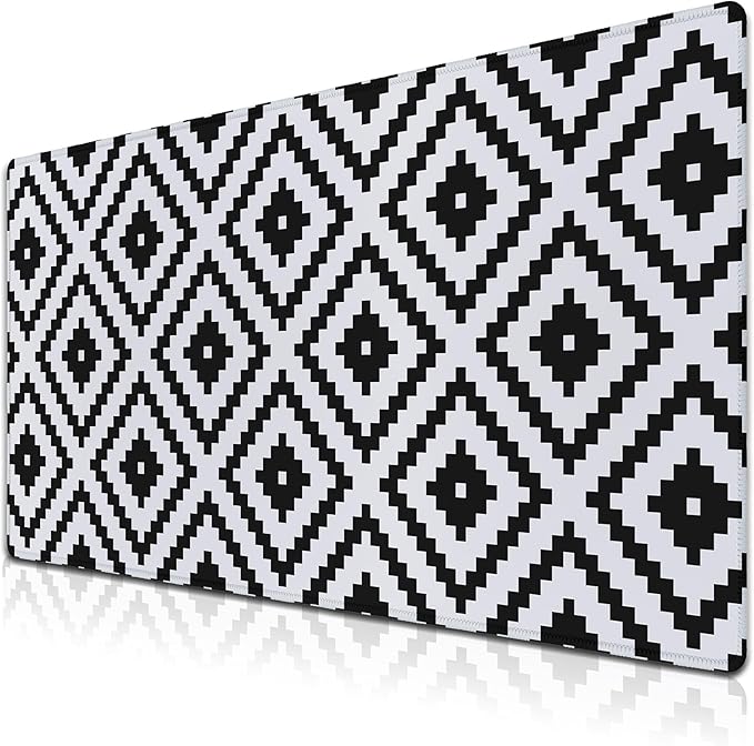 Large Mouse Pad Black and White XXL Mousepad Gaming Mouse Pads Computer Desk Mats Extra Large Desk Pad Non-Slip Rubber Base 35.4" X 15.7" for Game Office, Classic Rhombus Pattern