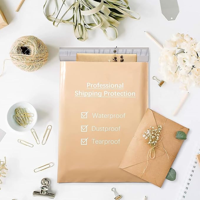 Metronic Poly Mailers 12x15.5 100 Pack, Medium Size Shipping Bags for Clothing, Strong Self-Seal Mailers Poly Bags Shipping Envelopes, Thick Mailing Bags Package Bags for Small Business, Champagne