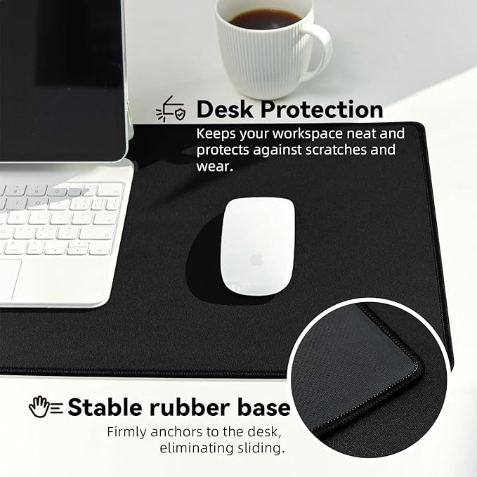 Large Gaming Mouse Pad with Durable Stitched Edges, Non-Slip Rubber Base, Big Computer Keyboard Mouse Mat Desk Pad for Home Office Gaming Work, 27.6''x11.8''x0.12'', Black