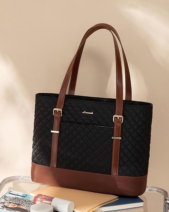 LOVEVOOK Laptop Bag for Women, 17.3 Inch Work Tote Computer Bag With Large Cup Holder & Adjustable Strap, Lightweight Large Laptop Briefcase for Travel, Bussiness, Teacher