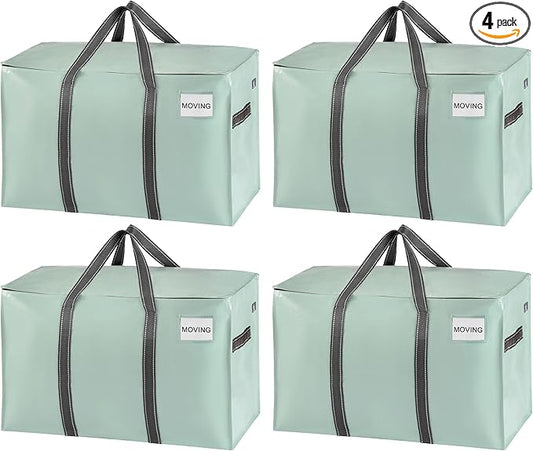 VENO 4 Pack Moving Bags, Heavy Duty, Moving Boxes Alternative, Packing Storage Supplies for Dorm Room Essentials with Zipper for Clothes, Extra Large Totes for Packaging (Shiny Light Green, 4 Pack)