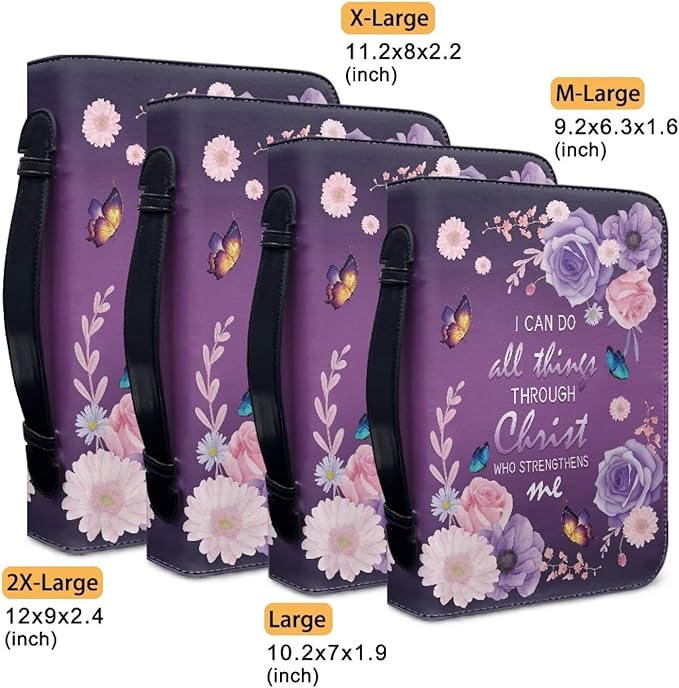 Lotusorchid Flower Butterfly Bible Bags for Women, Portable Bible Cover Bags for Girls, Christian Bible Study Accessories,I Can Do All Things Through Christ Who Strengthens Me Bible Verse, XL