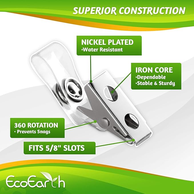 EcoEarth Horizontal PVC ID Badge Holder with Metal Clips & Vinyl Straps with Soft Edge (Sealable Fits 3.5x2.25 inch Inserts) (Clear 250-Pack), Waterproof ID Holder Bulk, ID Card Holder, Name Tag