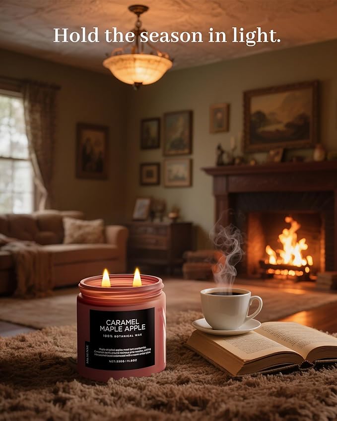 M&SENSE Caramel Apple Pie Candles for Home Scented, Natural Soy Wax 11.6oz Long Lasting 70 Hours Clean Non Toxic Large 2 Wick Candle Gifts for Thanksgiving Housewarming