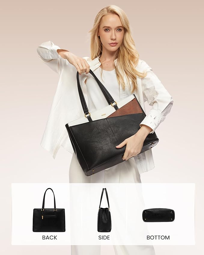 LOVEVOOK Laptop Bag for Women,17.3 Inch Laptop Tote Bag for Women,Vintage Leather Work Tote Bags Computer Teacher Bag,Waterproof Business Bag Office Briefcase