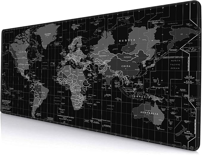 Large Gaming Mouse Pad, Long Mouse Pads for Desk, Desk Keyboard Mouse Mat, Non-Slip Base Mousepad for Laptop, Office, Home, 31.5" x 11.8"- Black World Map