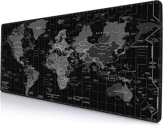 Large Gaming Mouse Pad, Long Mouse Pads for Desk, Desk Keyboard Mouse Mat, Non-Slip Base Mousepad for Laptop, Office, Home, 31.5" x 11.8"- Black World Map