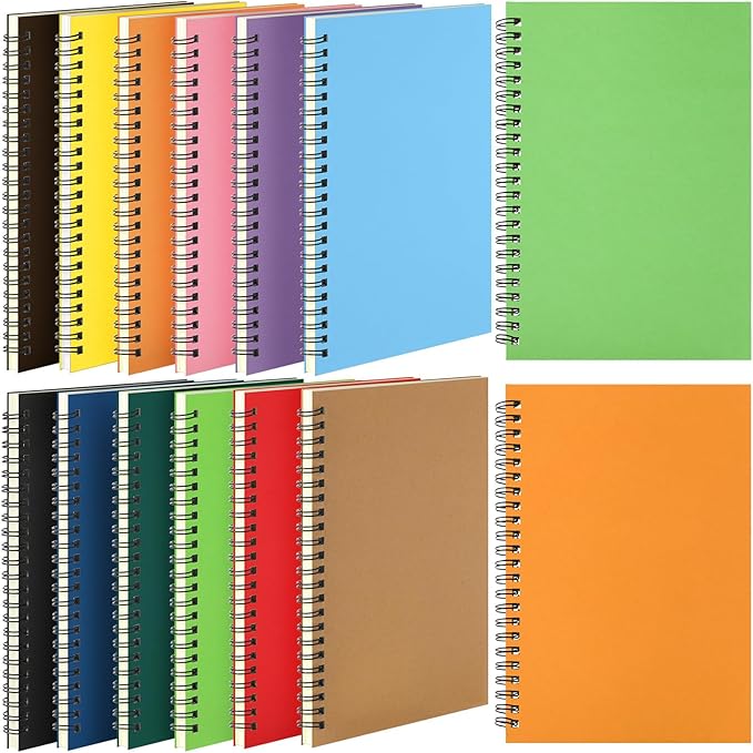 Leelosp 12 Pack B5 Spiral Notebook 10.2 x 7.3 Inch Lined College Ruled Spiral Journal Wire Bound Notebook Kraft Cover, 120 Pages for Work Students Office Business(Multicolored)