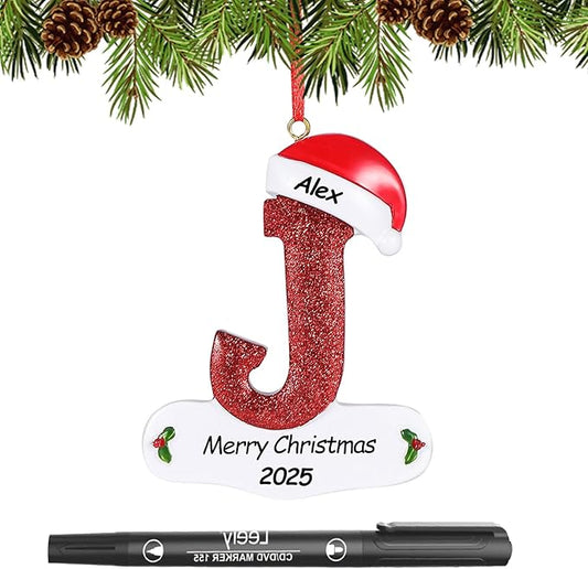 Personalized 26 Letters Ornaments for Christmas Tree 2025, Custom Christmas Ornament with Family Member's Names 3D Resin Xmas Hanging Pendant Original Gifts for Family Friends(J)