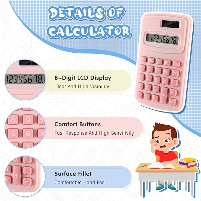 LEIFIDE 24 Pack Pocket Calculator Small Bulk Basic 4 Function Calculator 8 Digit Display Battery Powered for Desktop Home Office School Student Kids(Macaron Colors)