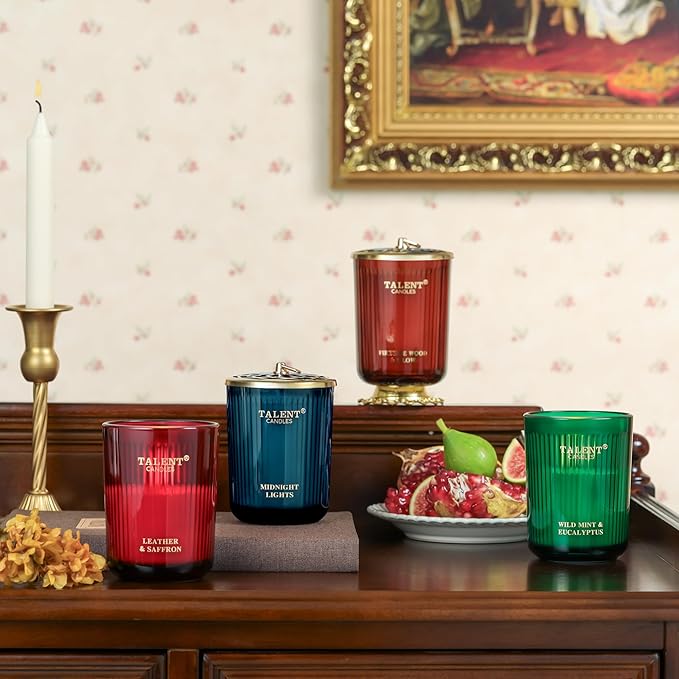 Jar Candles for Home Scented, Aromatherapy Candles Gifts for Women & Men, Natural Soy Candle, 8.4oz Traditional Style Fireside Wood & Glow