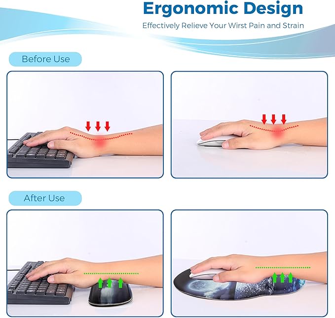 Mouse Pad with Non-Slip PU Base,Gel Mouse Pad with Coaster,Pain Relief for Gaming, Computer,Office -White Blue Marble