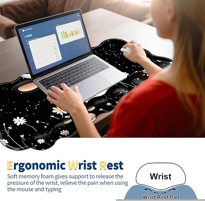 4-Piece XXL Gaming Mouse Pad Set (31.5"x11.8") with Keyboard Wrist Rest,Mouse Wrist Support & Coaster,Ergonomic Non-Slip Desk Mat for Office & Home,Cute Black White Cow