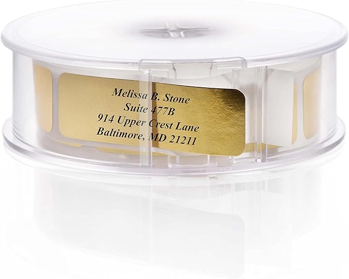 Gold Foil Personalized Return Address Labels with Elegant Dispenser - Roll of 250 Custom Stickers