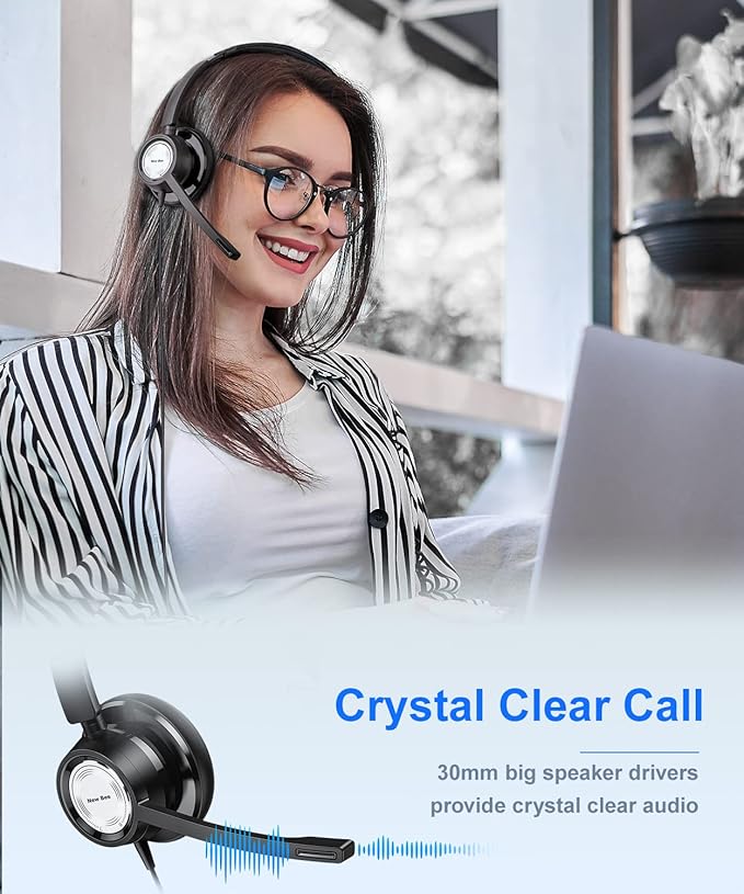 New bee USB Headset with Microphone for PC Computer Headset, Single Ear Noise Cancelling Mic, Call Center Wired Headphone with 3.5 mm/USB/Type C for Skype Zoom Tablet Laptop