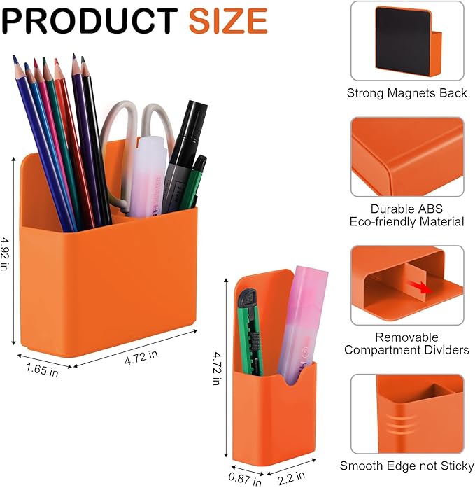 Magnetic Pen Holder,2 Pack Magnetic Dry Erase Marker Holder with Generous Compartments,Strong Magnet Storage Marker Pen Pencil Organizer for Refrigerator,Whiteboard,Locker Accessories
