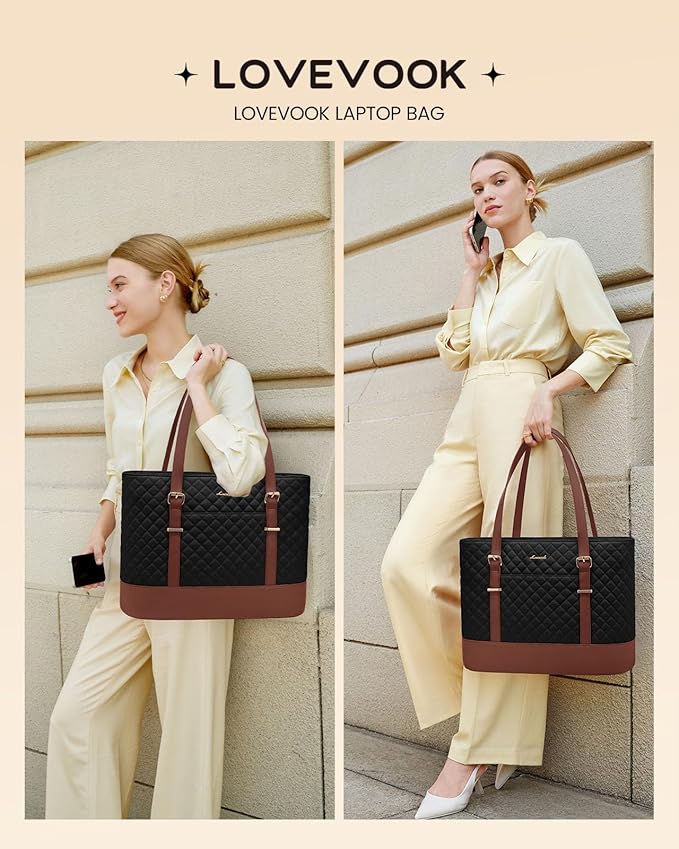 LOVEVOOK Laptop Bag for Women, 17.3 Inch Work Tote Computer Bag With Large Cup Holder & Adjustable Strap, Lightweight Large Laptop Briefcase for Travel, Bussiness, Teacher