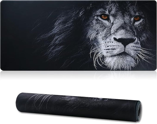 Large Gaming Mouse Pad with Stitched Edges,[27.5x11.8In] Extended Black Lion Mouse Pad with Non-Slip Natural Rubber Base for Gamer/Desktop/Office/Home 70x30 Blion02