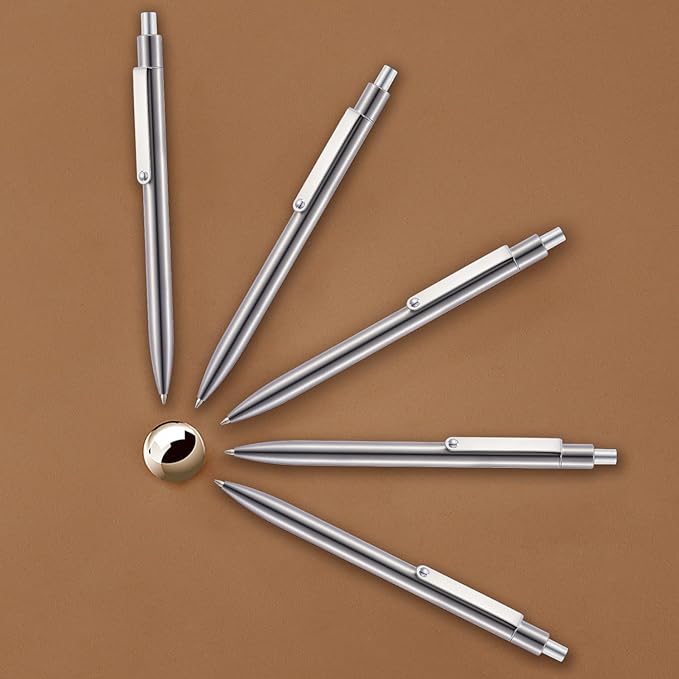 LINFANC 5 Pcs Gel Pens Ballpoint, Metal Barrel Medium Point 0.7 mm Quick Dry Black Ink Cute Pens for Journaling, Smooth Writing Gel Pen, Cute School Supplies Office Supplies Gifts for Men