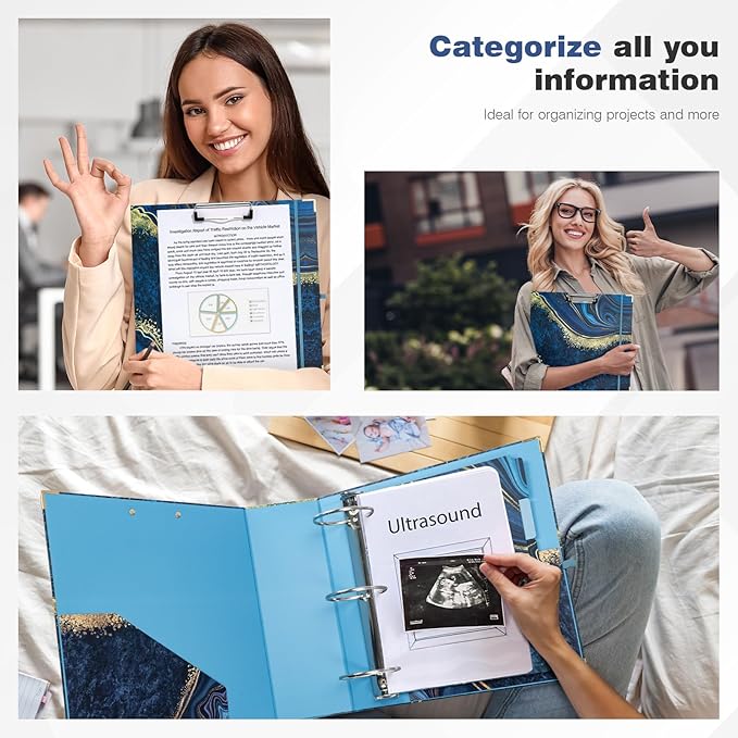 Ospelelf 3 Ring Binder for Letter Size Paper with 5 Tab Dividers, 3 Inch Ring, 4.4 Inch Spine, Blue Large Binder with Clip for School and Office Supplies