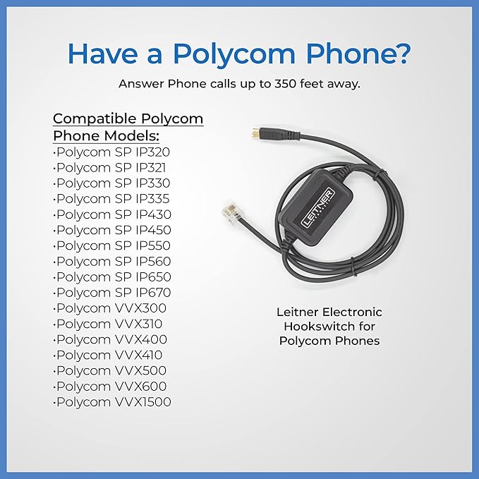 Leitner Electronic Hookswitch for Polycom Phones – Compatible with All Leitner Wireless Office Headsets