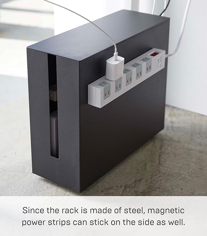Yamazaki Home Rolling Cable Management Cord Power Strip/Surge Protector Storage Organizer for office or Bedroom Steel One Size Black