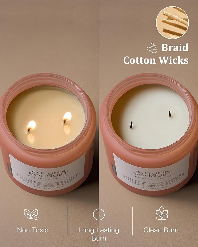 M&SENSE Fall Candle Autumn Flower Scented, Large 19.4oz Natural Soy Wax 110 Hours Burn Time Clean Non Toxic Candle Classic 2 Wicks Gifts