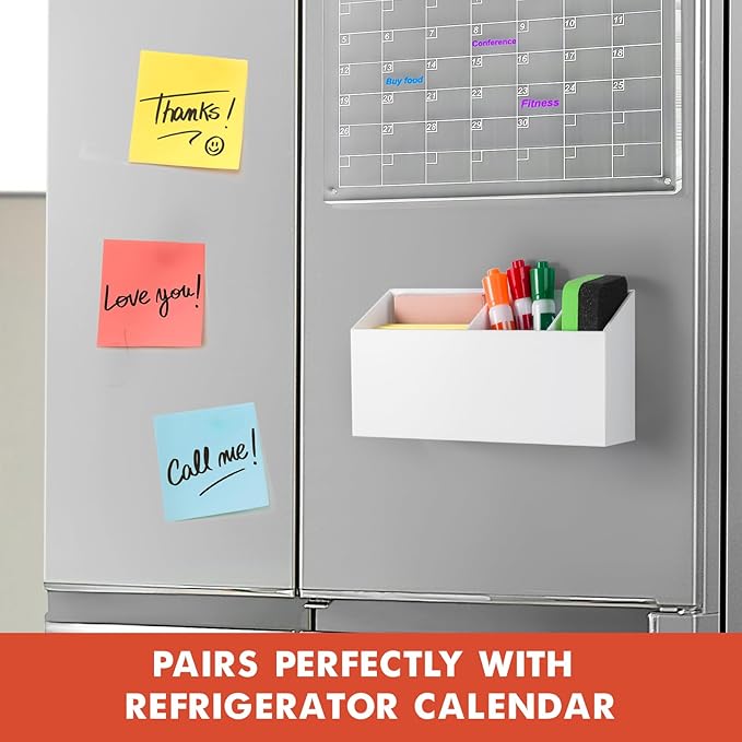 Magnetic Dry Erase Marker Holder, Acrylic Magnet Pen Holder for Whiteboard, Refrigerator, Magnetic Fridge Organizer for Office, Classroom, Whiteboard Maker Holder, Locker Organizer(White)